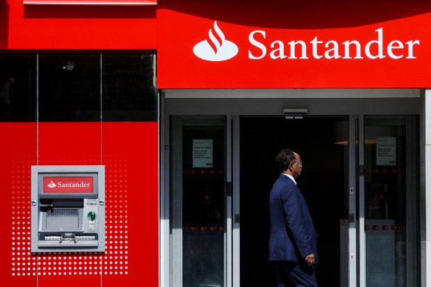 Santander branch with man outside