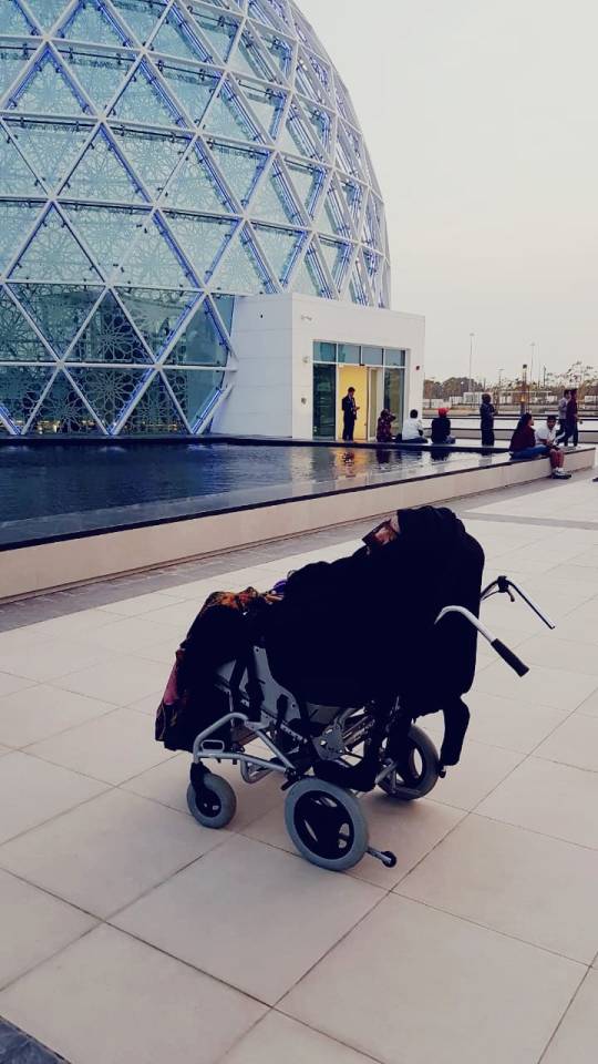  Here she is pictured outside the visitor centre of the Sheikh Zayed Mosque