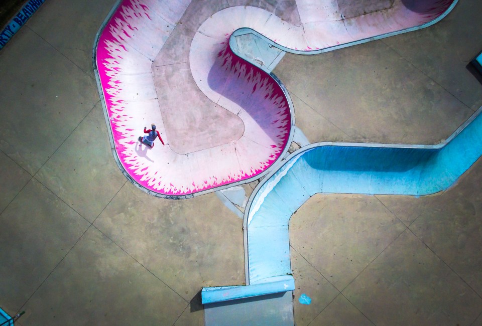  A skateboarder takes on this skate park in Leuven, Belgium