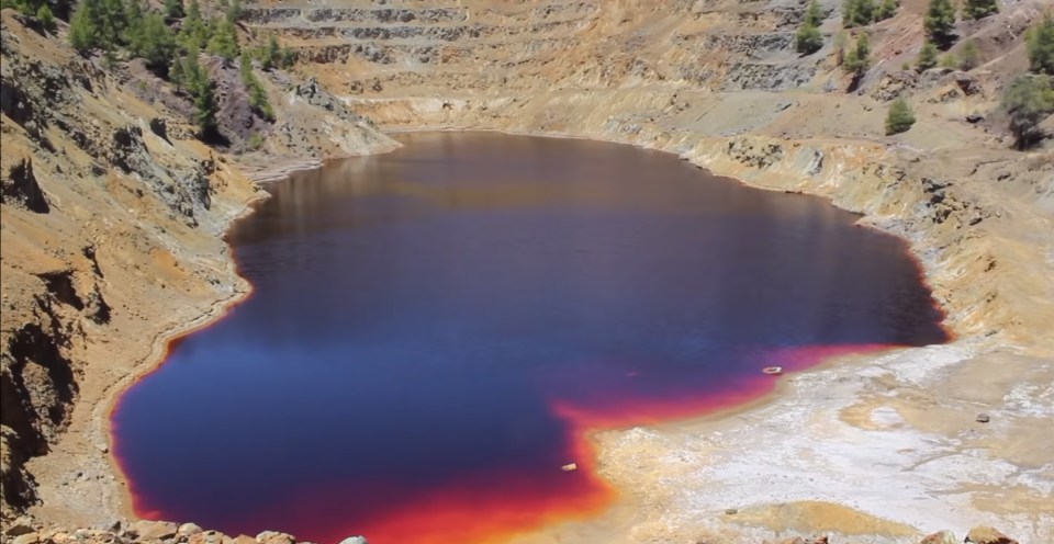  The lake is a toxic, acidic body of water