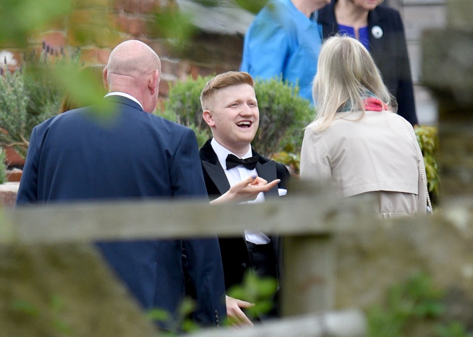  Coronation Street's Sam Aston looked relaxed and happy as he prepared to marry fiancée Briony Gardner today in front of co-stars Brooke Vincent and Alan Halsall