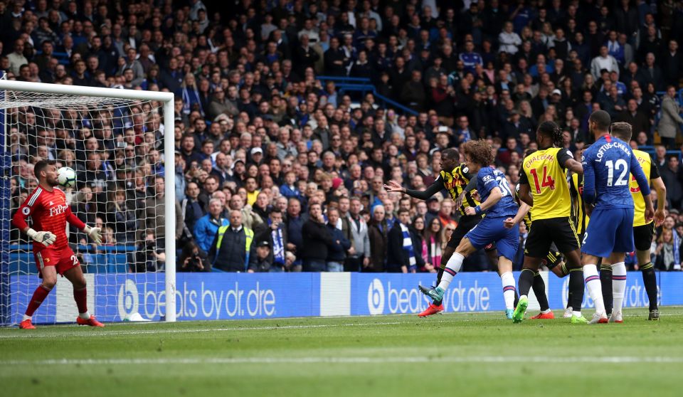 David Luiz powered a header home to give Chelsea a 2-0 lead 