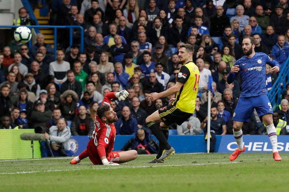 Gonzalo Higuain dinked one Ben Foster to make it three for Chelsea 