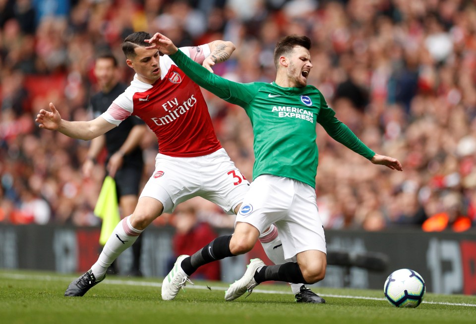  Granit Xhaka conceded a mindless penalty against Brighton on Sunday