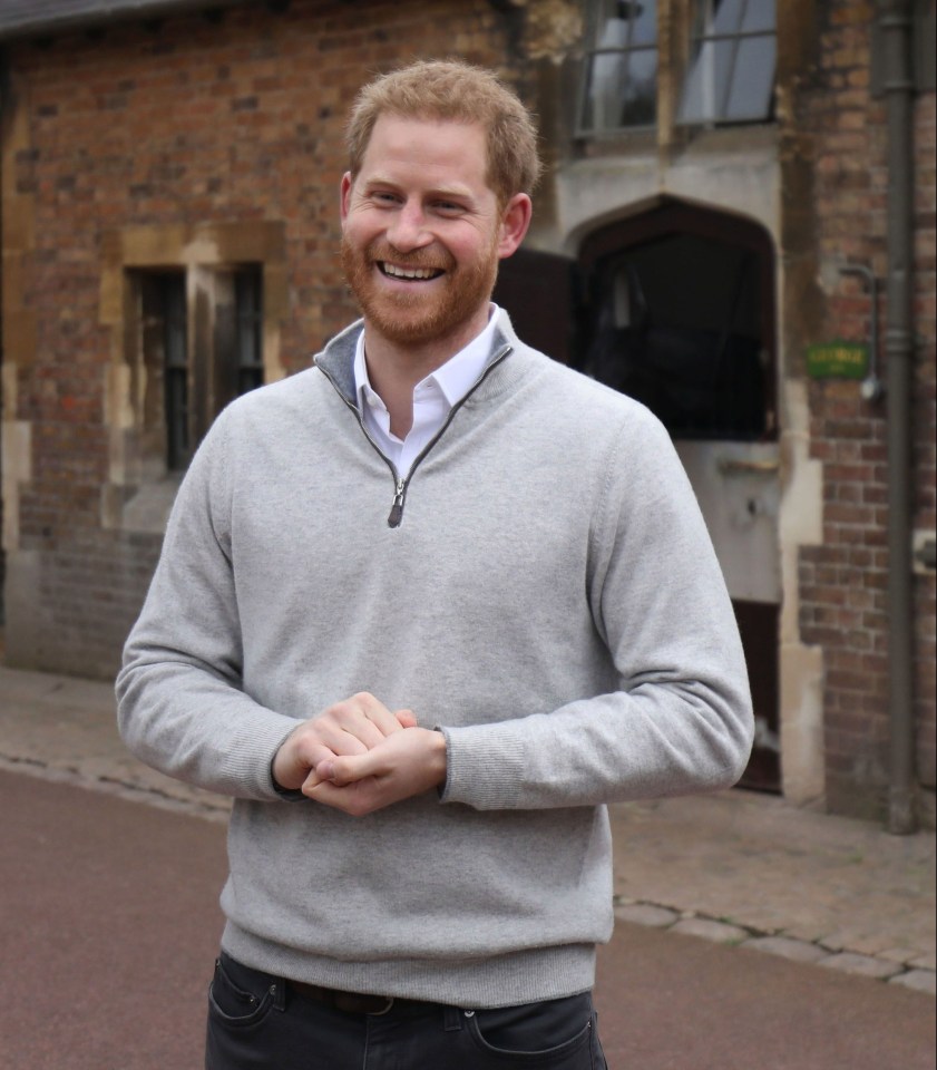 Harry smiles after the Duchess of Sussex gave birth to a baby boy weighing 7lbs 3oz