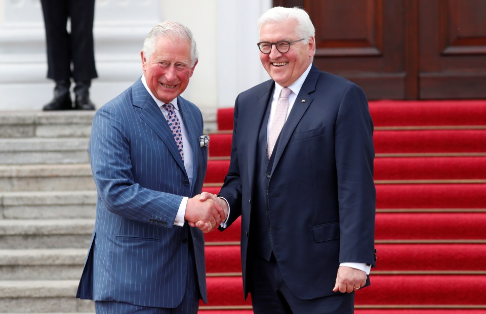  German President Frank-Walter Steinmeier welcomes Britain's Prince Charles at Bellevue Castle