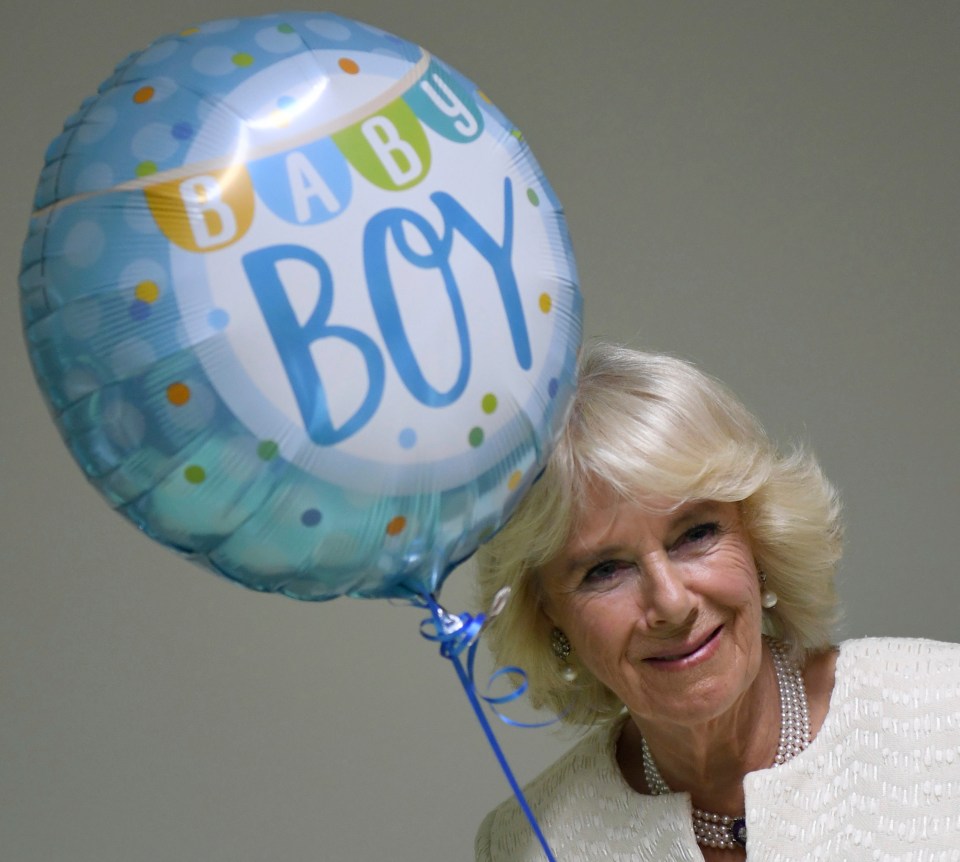  Duchess of Cornwall lifts a balloon, a present for her newborn grandchild