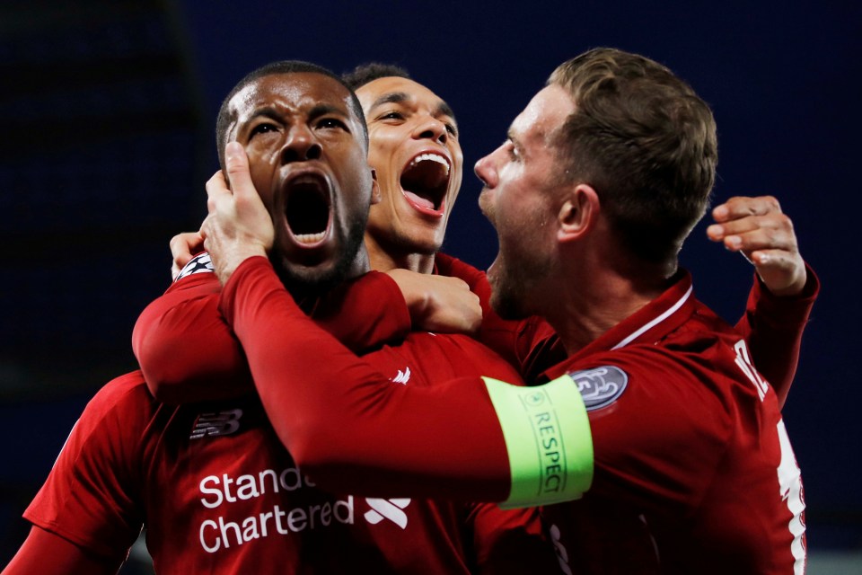 Dutch midfielder Wijnaldum celebrates after stunning Barca with an aggregate leveller