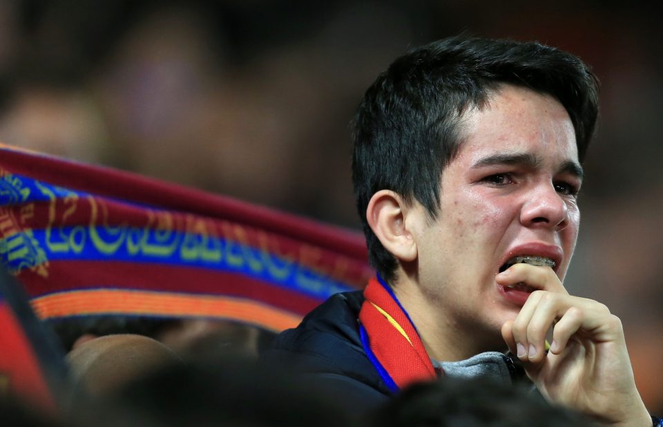  Barcelona fans suffered heartbreak as their team squandered a three-goal lead in the tie