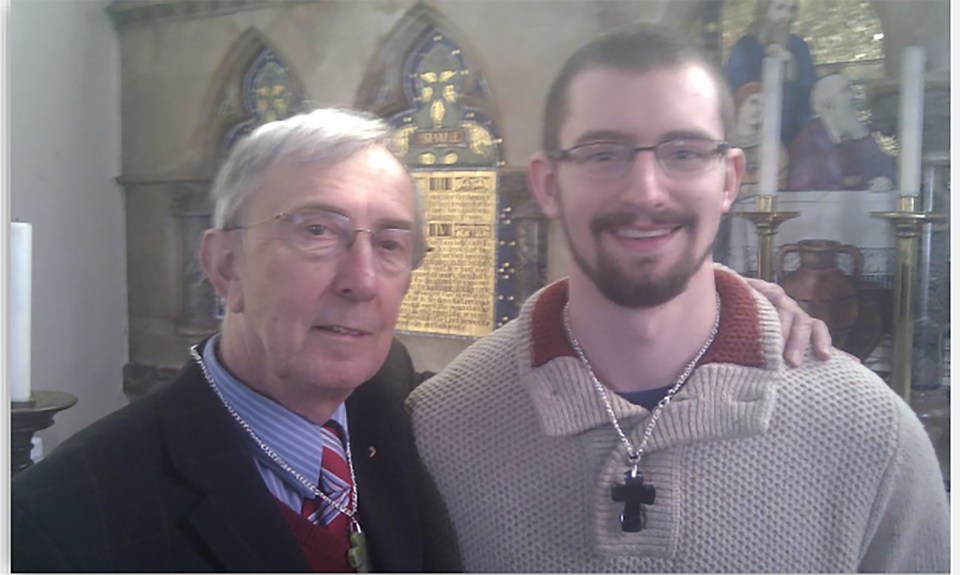  Peter Farquhar, 69, and Ben Field, 28, at their betrothal ceremony where they exchanged knives