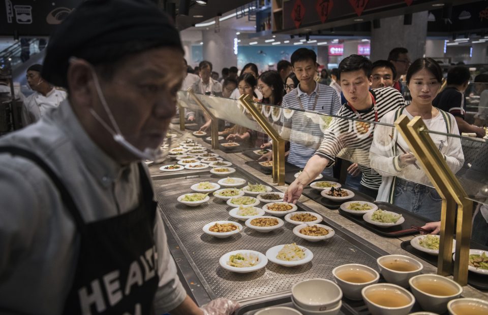  Workers enjoy a lavish European-style canteen