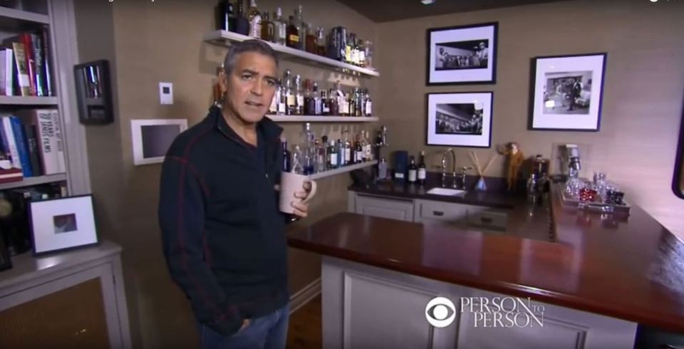  George Clooney's bar includes his personalised bourbon bottle from Maker’s Mark and a model of his Fantastic Mr Fox character