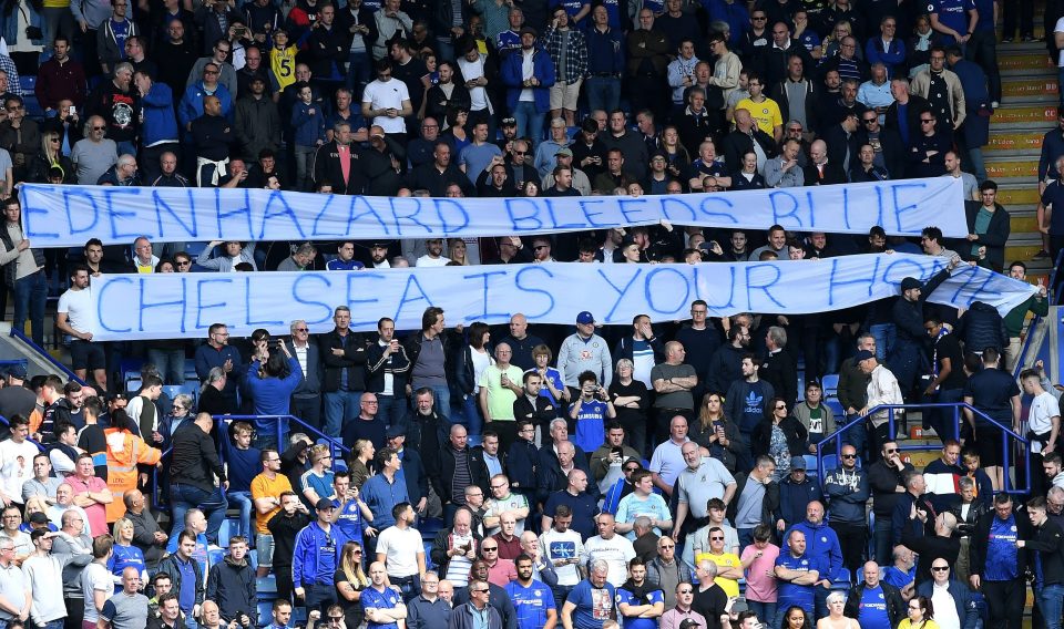  Blues fans show their appreciation for Eden Hazard in what could be the Belgian's last Premier League game for the club