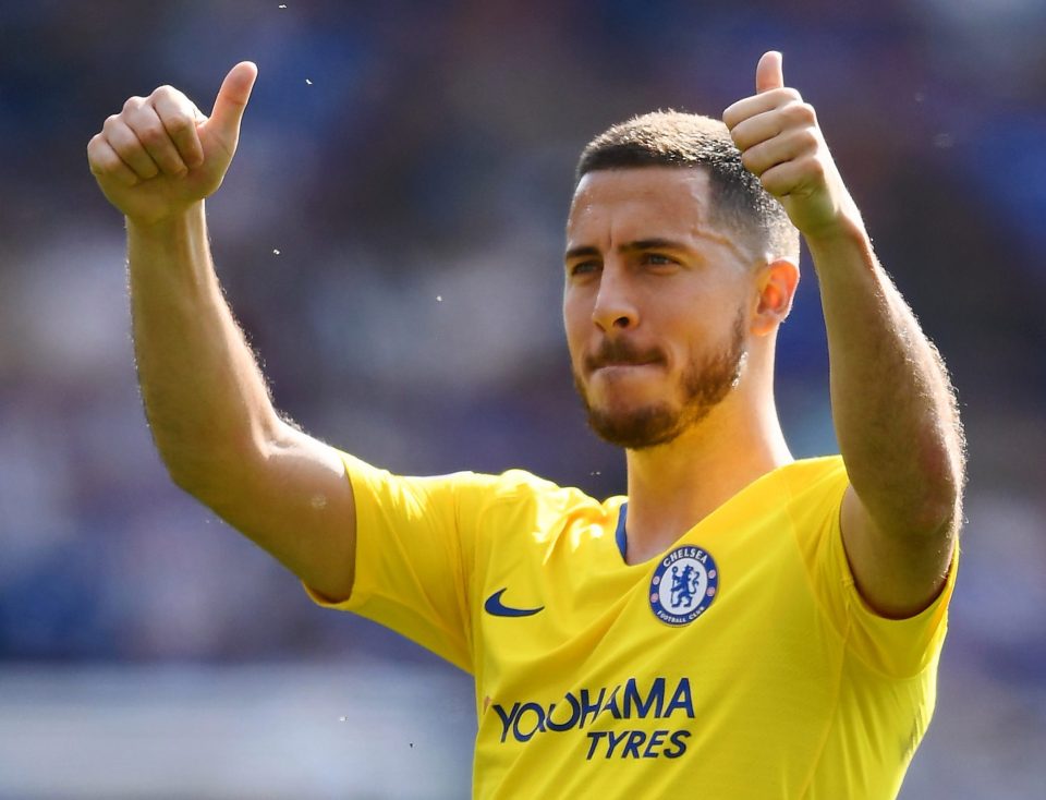  Eden Hazard salutes the away fans at the end of what could be his last Premier League game for the Blues