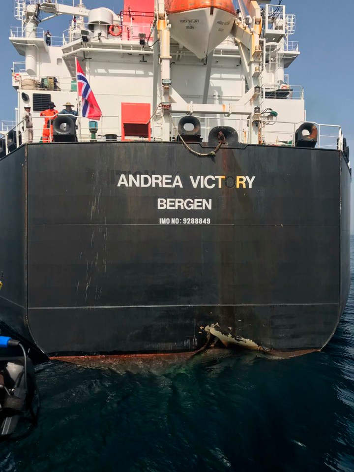  The oil tanker MT Andrea Victory off the coast of Fujairah, United Arab Emirates, was hit by a sabotage attack - which is being blamed on Iran