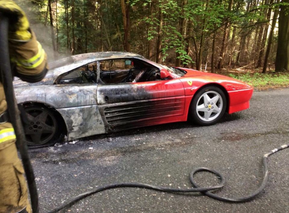  The £100,000 Ferrari was written-off after the blaze ripped through the back of it