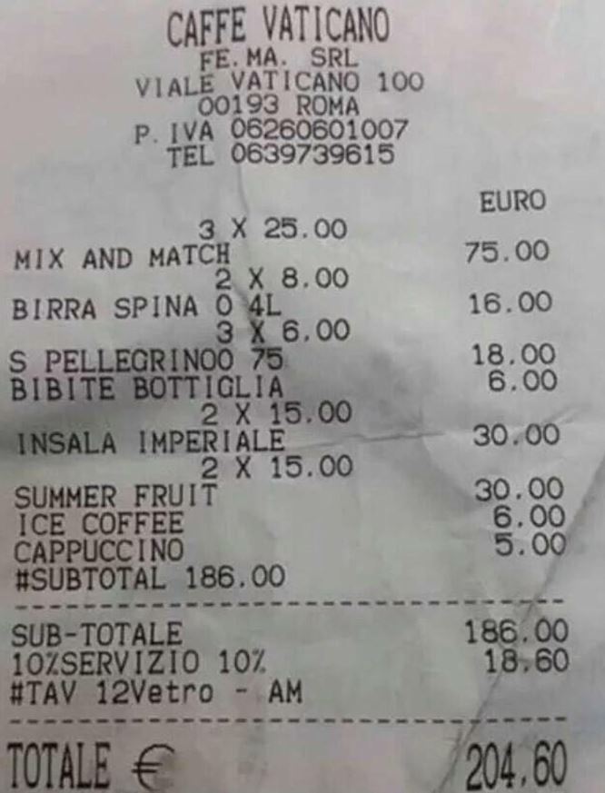  One group were charged over 200 euros which included 15 euros for a salad