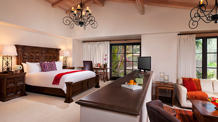 Each room is in a pink casita within the Rancho Santa Fe canyon