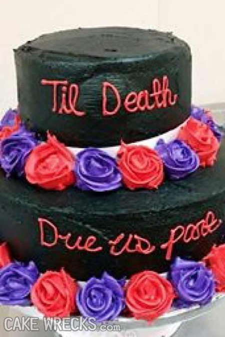  This black cake had rather a dark theme for a wedding