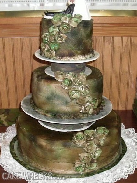  This camouflaged-coloured cake looks like it has gone mouldy