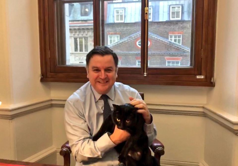  Mel Stride gives Gladstone the Treasury cat a stroke