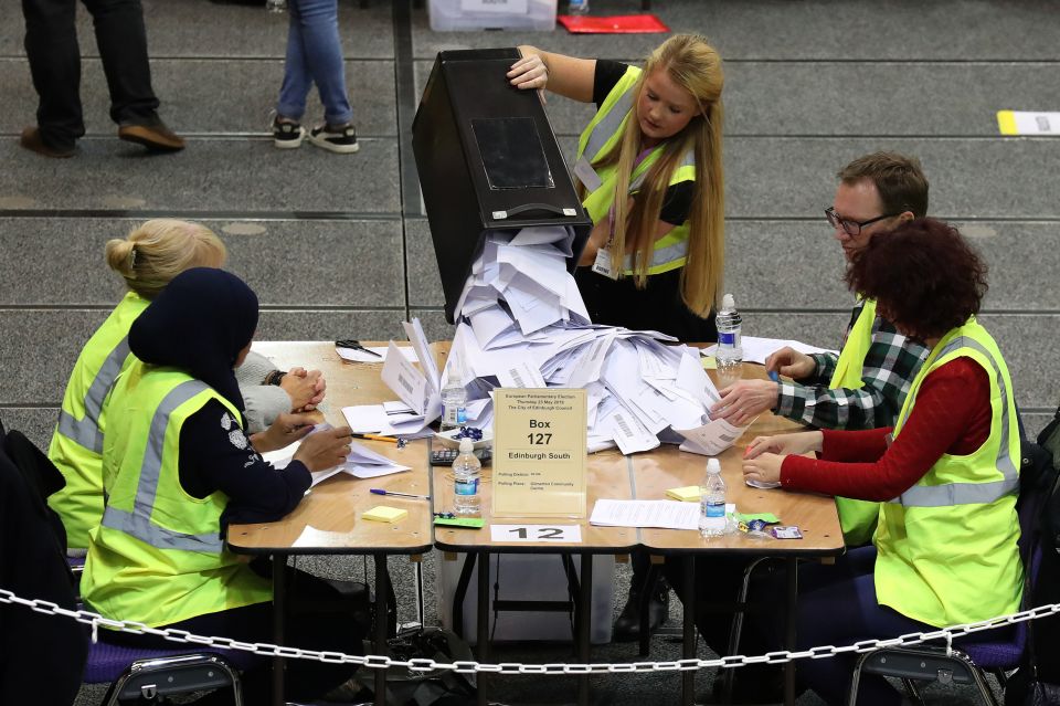  Ballot papers are counted at the International Conference Centre in Edinburgh