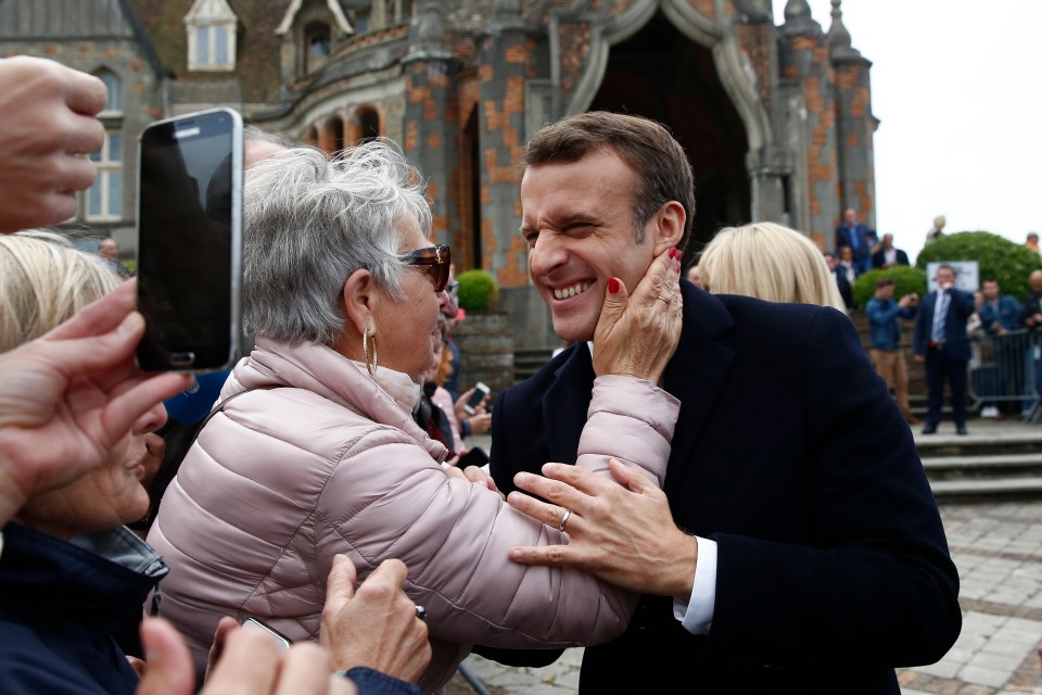  President Macron, seen getting to grips with French voters in Le Touquet, is set to come second in the Euro election