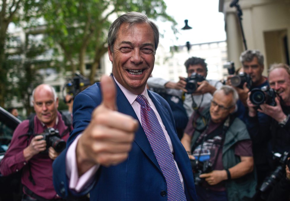  Nigel Farage pictured this afternoon after his Euro elections triumph