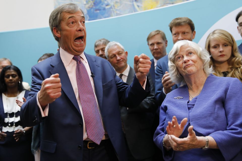  Nigel Farage celebrates victory with Ann Widdecombe as they spark panic over Brexit in the Tory leadership race