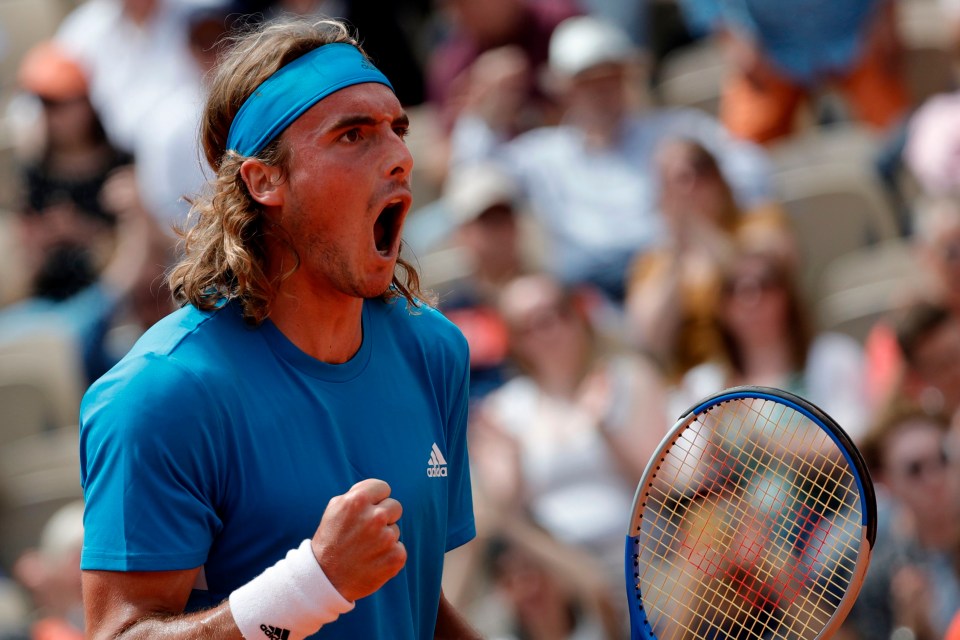 Stefanos Tsitsipas celebrates after beating Bolivia’s Hugo Dellien