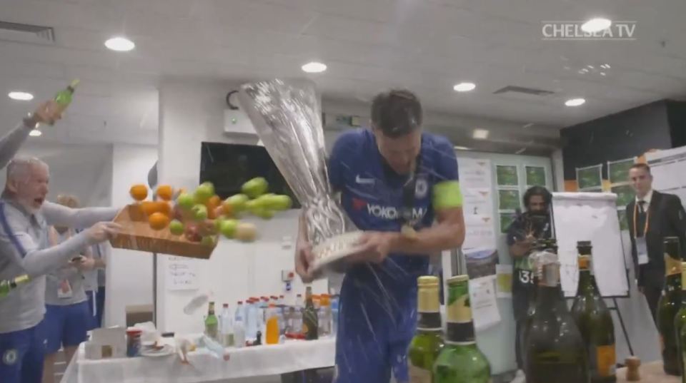  Captain Cesar Azpilicueta even had a bowl of fruit thrown at him in the wild scenes