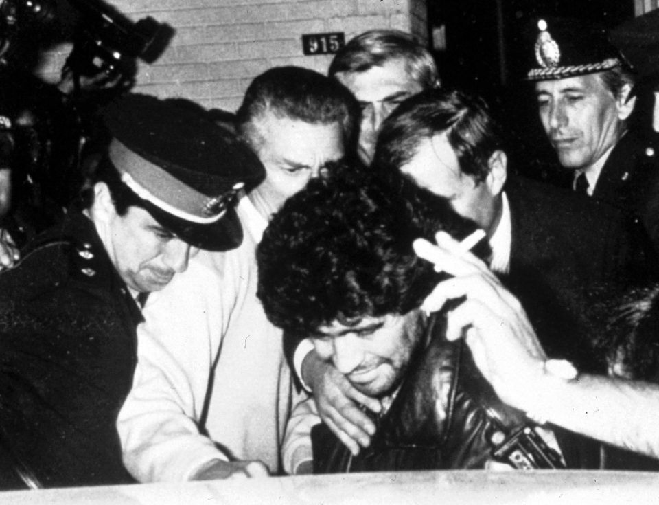 Diego Maradona after his arrest for possession of cocaine in 1991