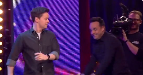  Ant had no issue with pushing his co-presenter onto the stage