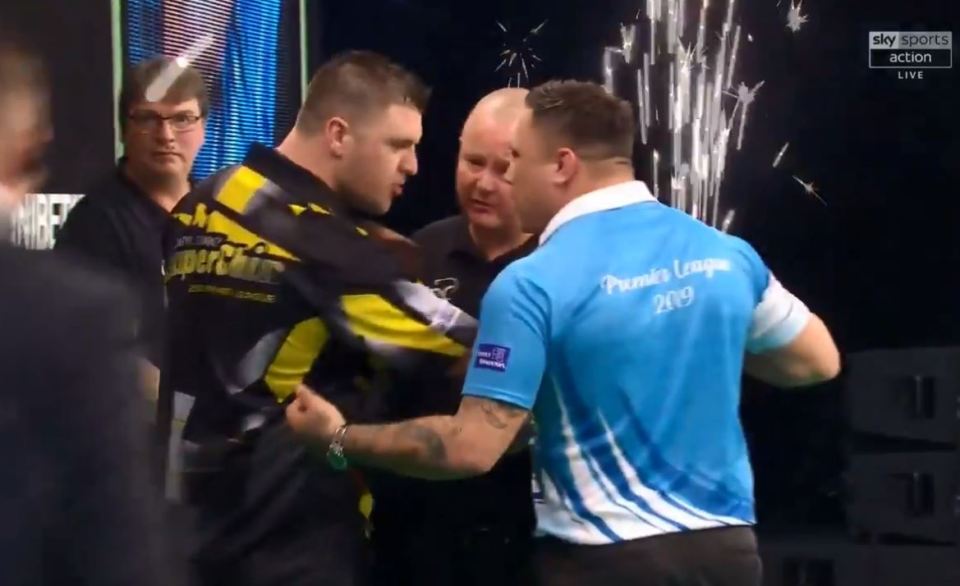  Security were forced to intervene after Daryl Gurney and Gerwyn Price had a furious oche spat