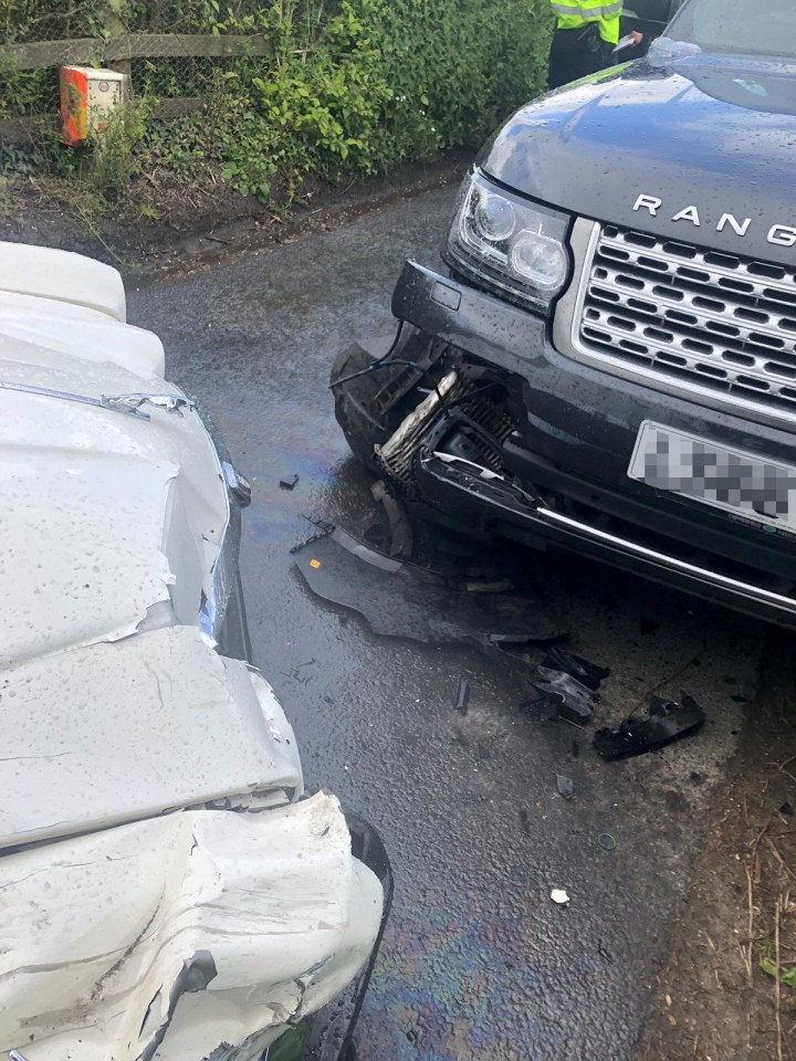  Damage to the front of the Range Rover that Nigel Farage was being driven in