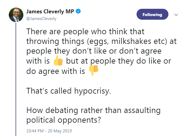  James Cleverly said it was important to debate the idea rather than the person