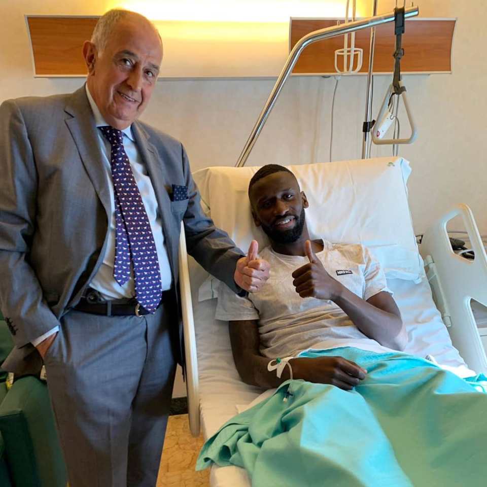 Antonio Rudiger posted a thumbs-up picture from his hospital bed after surgery in Rome