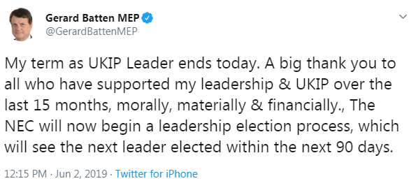  Batten confirmed his resignation on Twitter