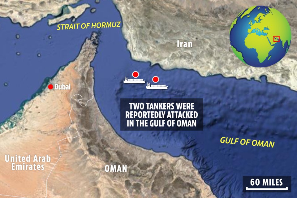 The shocking attacks happened in the Gulf of Oman – a key trade route in the Middle East