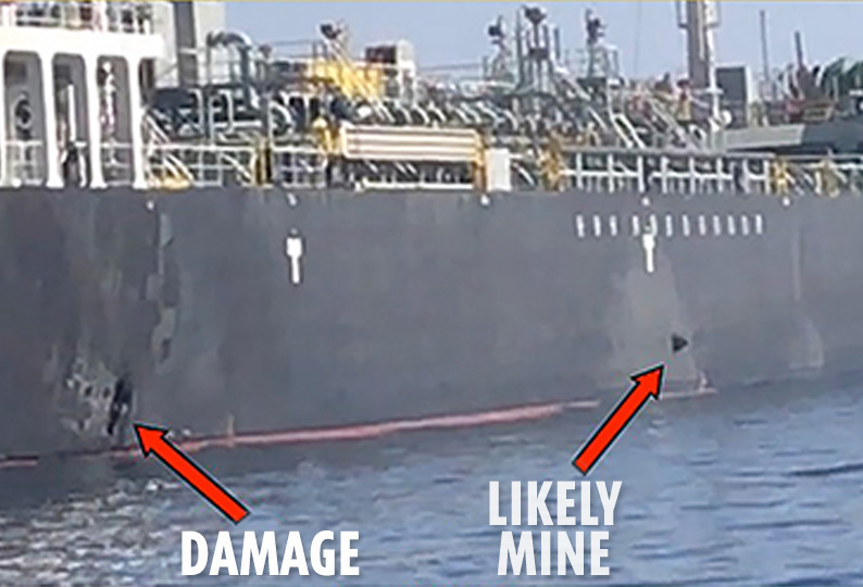  The alleged mine can be seen on the side of the Kokuka Courageous while the picture shows a huge hole on the left