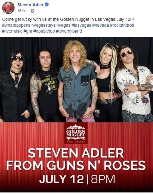  Adler's gig next month at the Golden Nugget in Las Vegas is still being plugged across social media