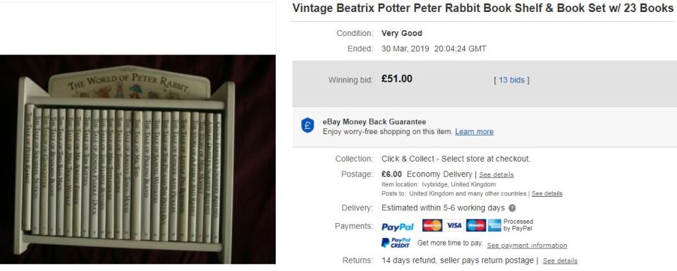  The complete set of Beatrix Potter tales is worth more than £50 online