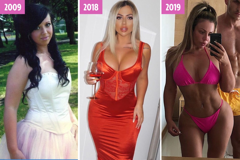  Holly Hagan, who had her first boob job at 17 (pictured aged 16, left), has gone from an F-cup to a DD-cup