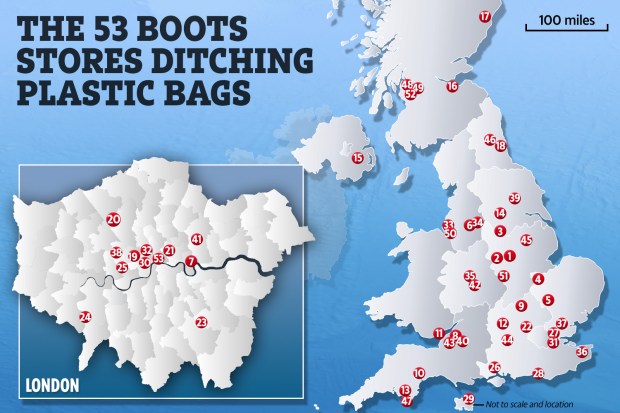 Map of Boots stores using paper bags