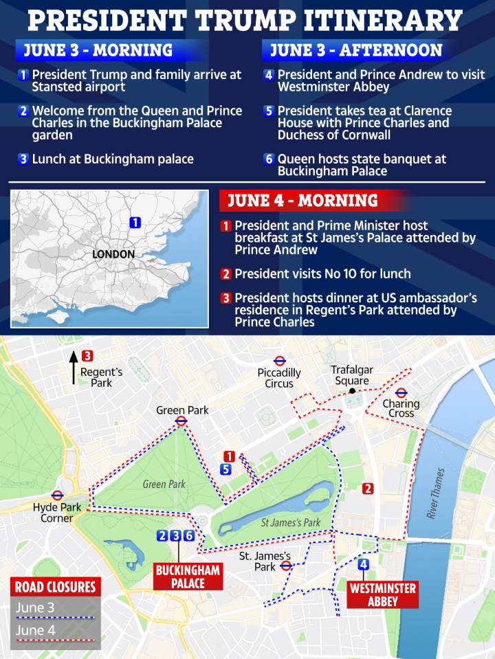  Trump's schedule for his historic UK visit