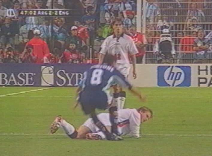  David Beckham was sent off the Argentina-England game at the 1998 World Cup for kicking out Diego Simeone