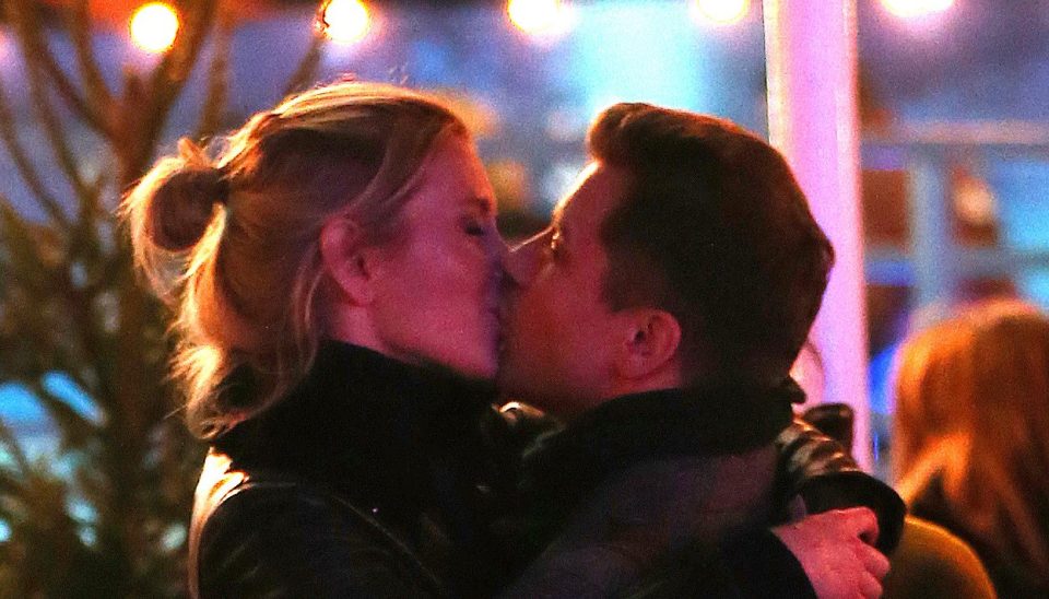  Rachel Riley and Pasha Kovalev share a passionate kiss at Hyde Park Winter Wonderland VIP Launch in 2014