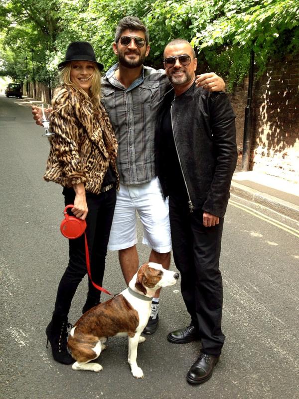  Supermodel Kate lives next door. She's pictured here with George and his on/off Australian lover, Fadi Fawaz