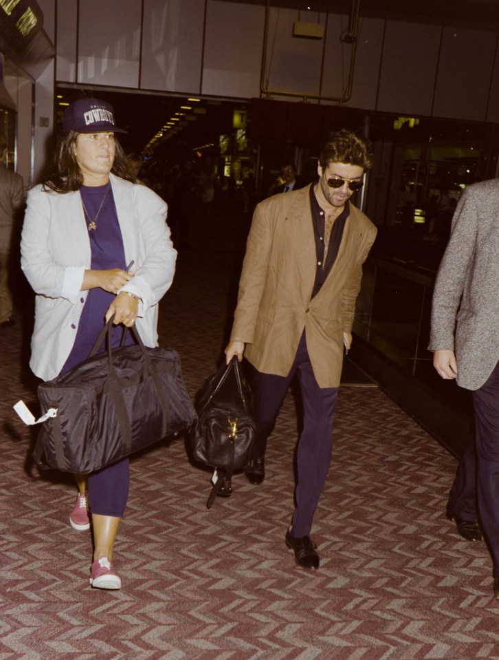 George Michael with his sister Melanie at Heathrow in August 1990