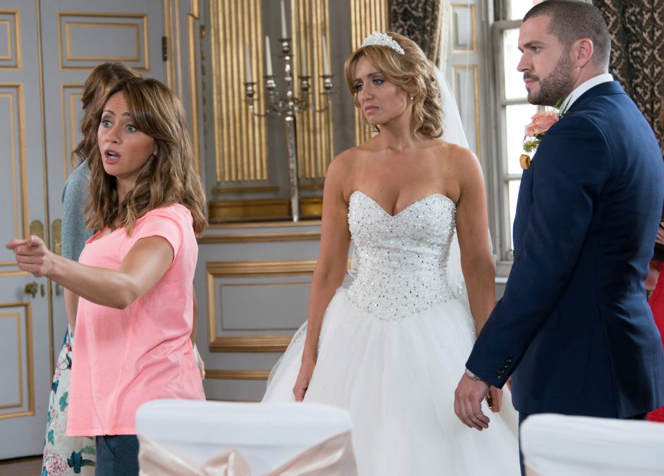  Maria caused trouble when she gatecrashed th nuptials of Eva (Catherine Tyldesley) and Aidan (Shane Ward)